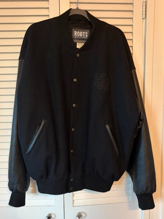 Roots Other - ROOTS men's black varsity jacket USA olympics leather wool vintage